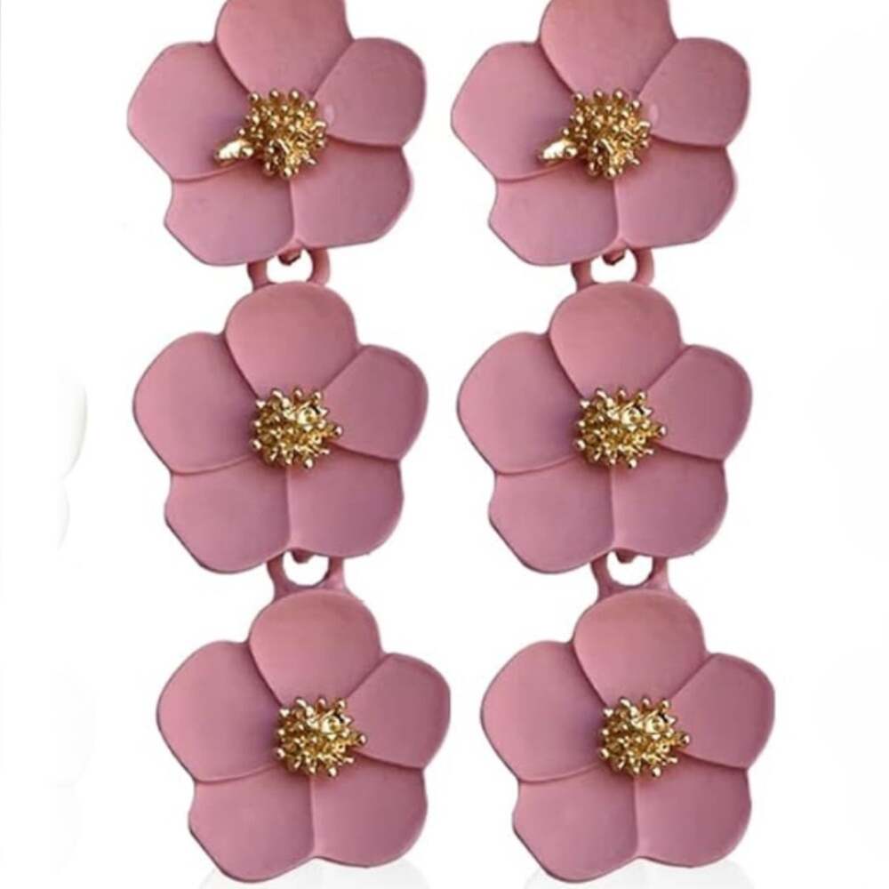 Pink Flower Tiered Earrings